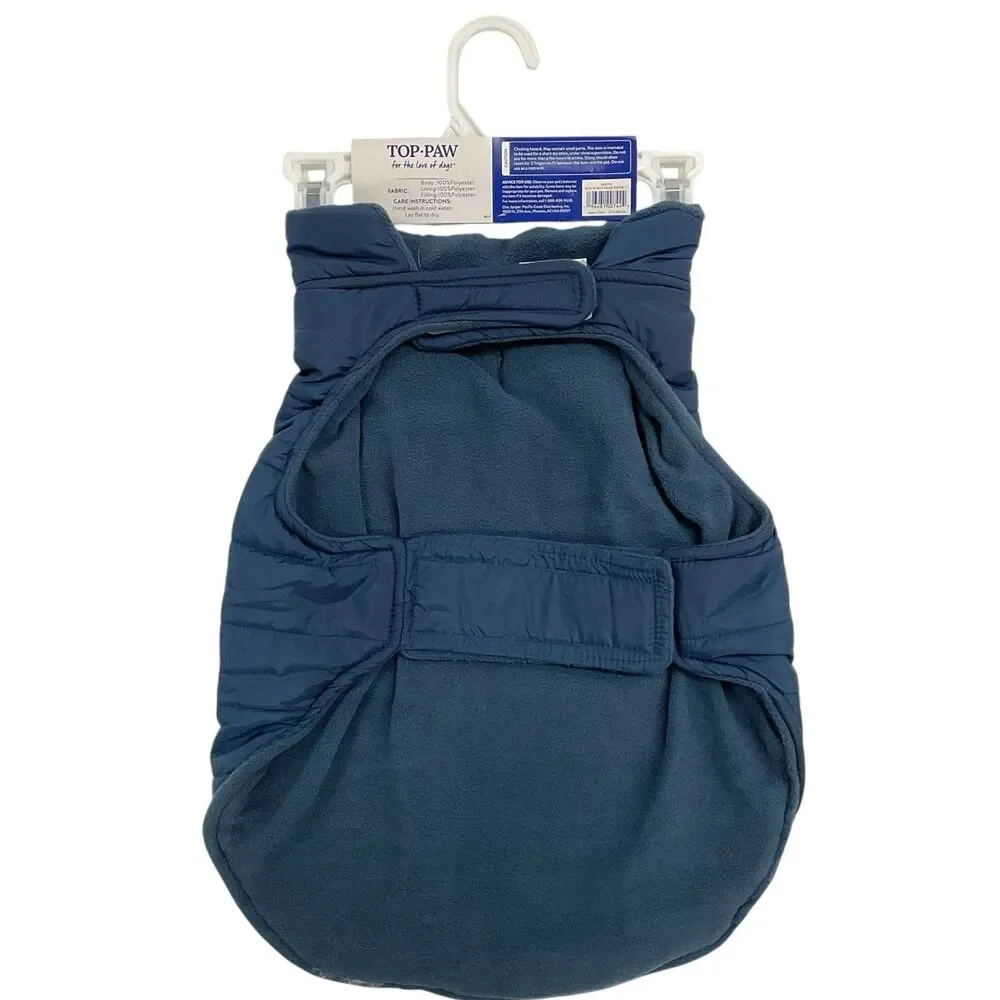 Top Paw Size L (17.5” / 29”) Blue Reversible Dog Puffer Jacket‎ Warm Winter NWT